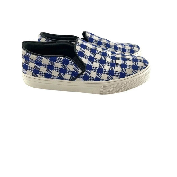 Celine Paris Womens Size EU 40 Slip On Blue Plaid Print Canvas Sneakers Shoes - Picture 2 of 16